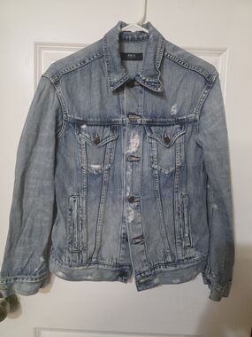 ABLE The Merly Denim Jacket Men's S Distressed Light Wash Jean Trucker Jacket